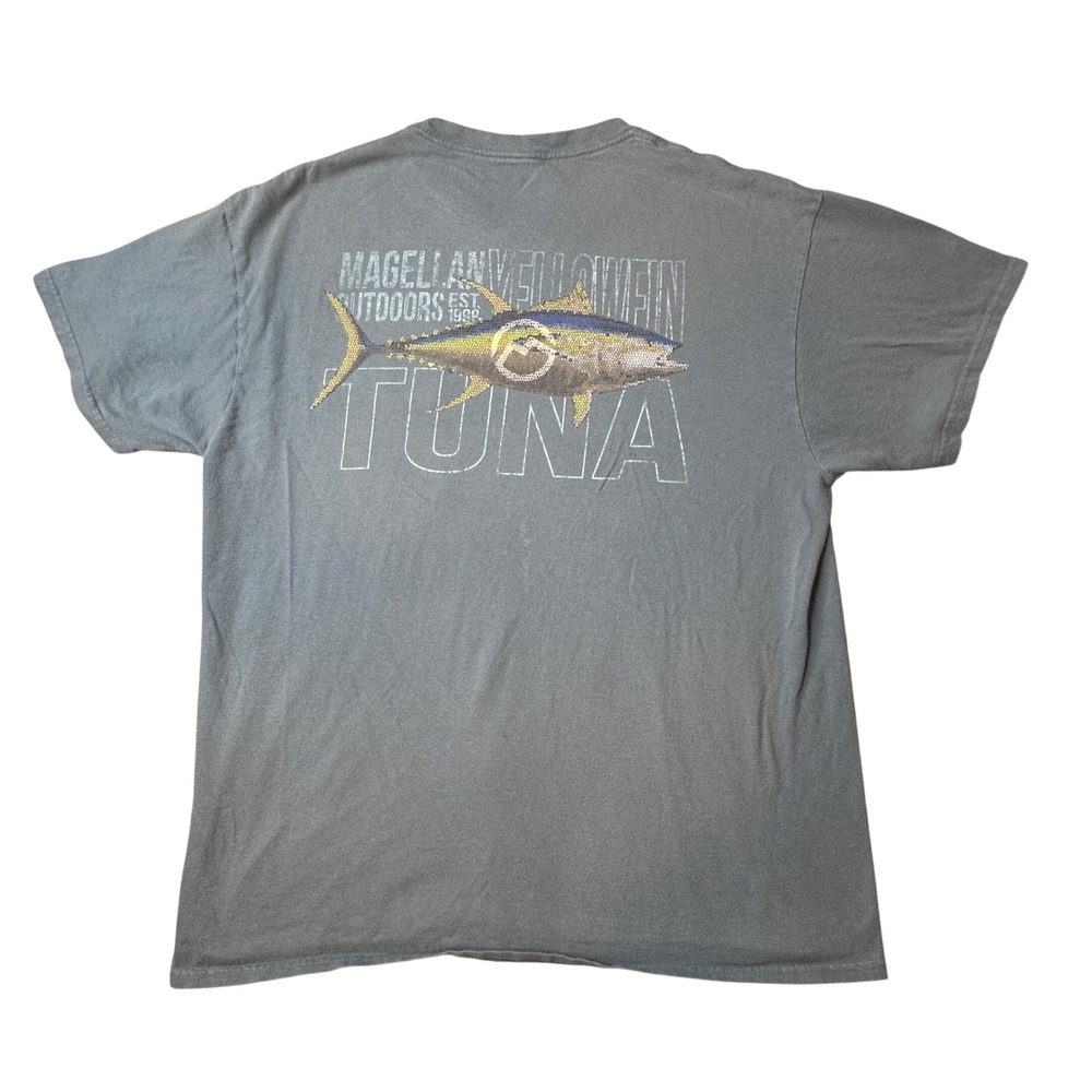 Magellan‎ T-Shirt Mens L Blue Yellowfin Tuna Graphic Pocket Tee Fishing Outdoors